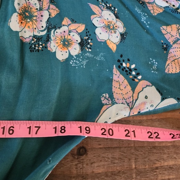 Free People Tuscan Dreams Teal Floral V Neck Tunic Long Sleeve Dress, Size S - Picture 11 of 11